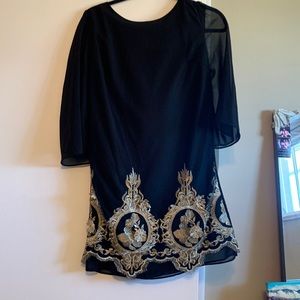 Short black dress gold embroidery